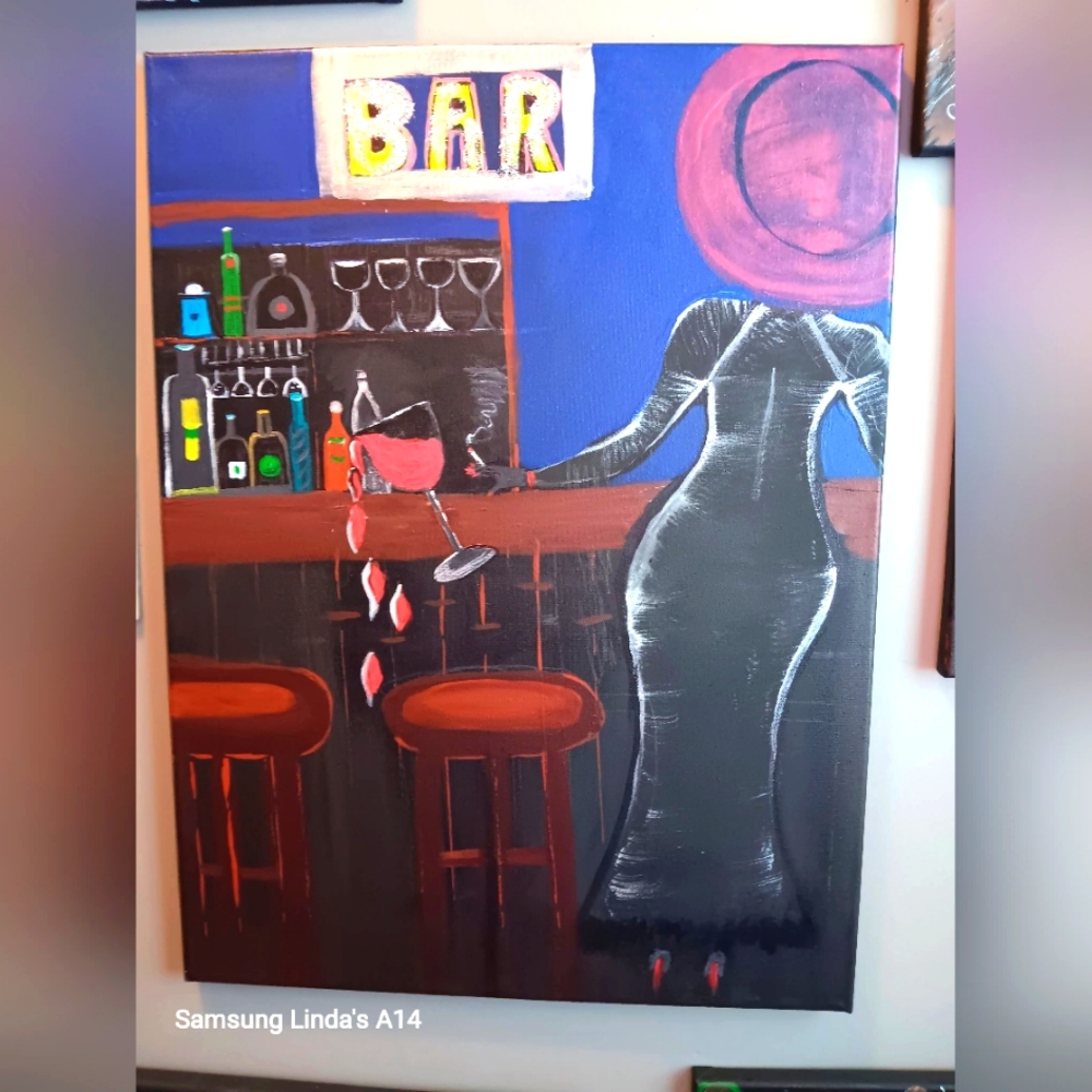 Bar Scene Canvas Art with Elegant Figure "Tipsy"